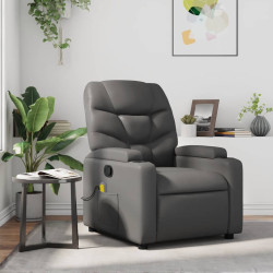 Poltrona de massagens reclinável couro artificial cinzento