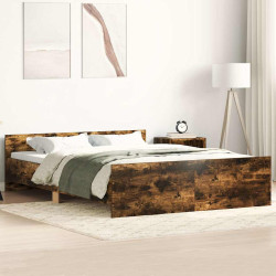 Estrutura cama c/ cabeceira/apoio pés 140x200cm carvalho fumado