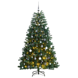 Árvore natal artificial articulada c/ 300 luzes LED+bolas 180cm