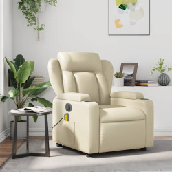 Poltrona de massagens reclinável couro artificial cor creme