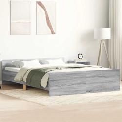 Estrutura de cama c/ painéis de cabeceira e pés cinzento sonoma