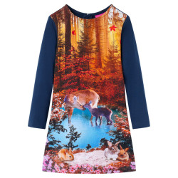 Vestido de manga comprida para criança azul-marinho 128
