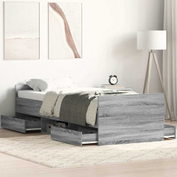 Estrutura de cama c/ painéis de cabeceira e pés cinzento sonoma