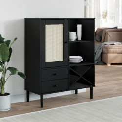 Móvel alto senja aspeto vime 90x40x112 cm pinho maciço preto