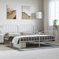 Estrutura de cama com cabeceira e pés 193x203 cm metal branco