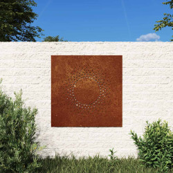 Decoração p/ muro de jardim 55x55 cm aço corten design sol