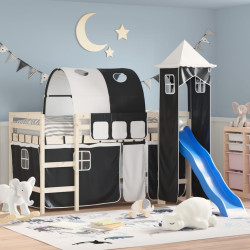 Cortinas para cama elevada com túnel e torre branco e preto