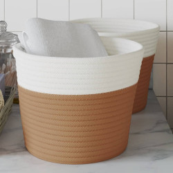 Cestos de arrumação 2 pcs ø24x18 cm algodão castanho e branco