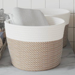 Cestos de arrumação 2 pcs ø24x18 cm algodão castanho e branco