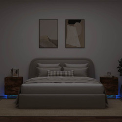 Mesas cabeceira c/ leds 2 pcs derivados madeira carvalho fumado