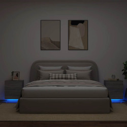 Mesas cabeceira c/ leds 2 pcs derivados madeira cinza sonoma