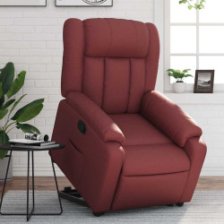 Poltrona reclinável elevatória couro artificial vermelho tinto
