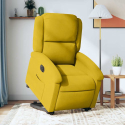 Poltrona reclinável elevatória elétrica veludo amarelo