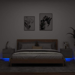 Mesas de cabeceira de parede com luzes LED 2pcs cinzento sonoma