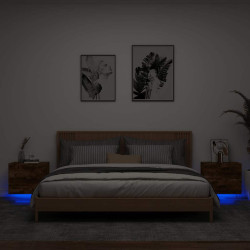 Mesas de cabeceira de parede com luzes LED 2pcs carvalho fumado