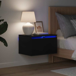 Mesa de cabeceira de parede com luzes LED preto