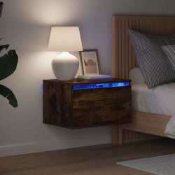Mesas de cabeceira de parede com luzes LED 2pcs carvalho fumado