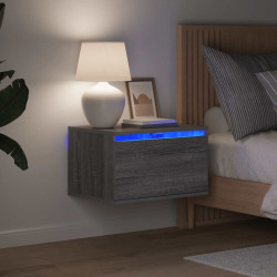 Mesas de cabeceira de parede com luzes LED 2pcs cinzento sonoma