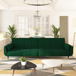 Sofá-cama 2 lugares com duas almofadas veludo verde-escuro