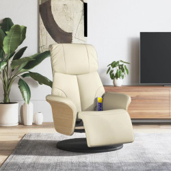 Cadeira massagens reclinável c/apoio pés couro artificial creme