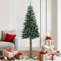 Árvore de natal fina madeira genuína e neve branca 180 cm verde