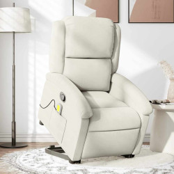 Poltrona elevatória de massagens veludo cor creme