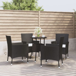 5 Pcs conjunto bistrô de jardim c/ almofadões vime PE preto