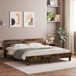 Estrutura cama c/ cabeceira/luzes LED 160x200cm carvalho fumado