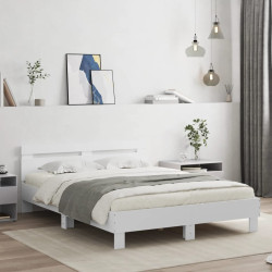 Estrutura de cama com cabeceira e luzes LED 140x190 cm branco