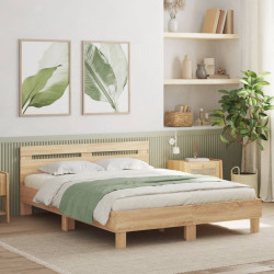 Estrutura cama c/ cabeceira/luzes LED 140x190cm carvalho sonoma