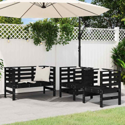 3 Pcs conjunto lounge de jardim madeira de pinho maciça preto