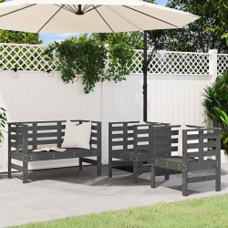 3 Pcs conjunto lounge de jardim madeira de pinho maciça cinza