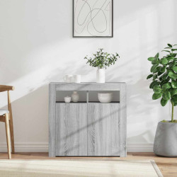 Aparador com luzes LED 80x35x75 cm cinzento sonoma