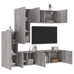 5 Pcs móveis de parede p/ TV derivados de madeira cinza sonoma