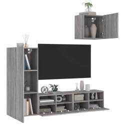 4 Pcs móveis de parede p/ TV derivados de madeira cinza sonoma