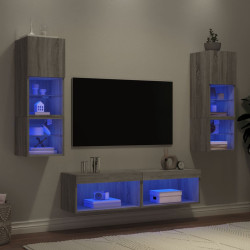 6 Pcs móveis parede p/ TV c/ leds deriv. madeira cinza sonoma