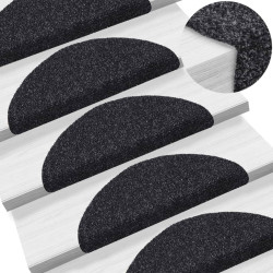 Tapetes de escada autoadesivos 15 peças 56x17x3 cm pretos semicirculares
