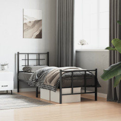 Estrutura de cama com cabeceira e pés 75x190 cm metal preto