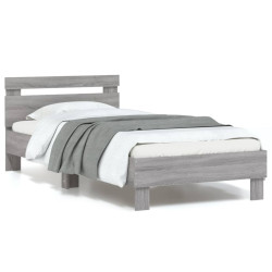 Estrutura de cama c/ cabeceira/luzes LED 90x190 cm cinza sonoma