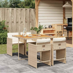 5 Pcs conjunto de jantar p/ jardim com almofadões vime PE bege