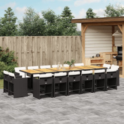 17 Pcs conjunto de jantar p/ jardim c/ almofadões vime PE preto