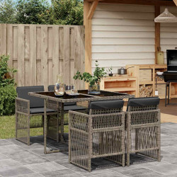 5 Pcs conjunto de jantar p/ jardim c/ almofadões vime PE cinza