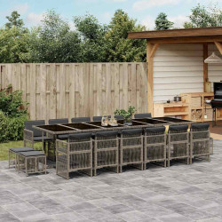 17 Pcs conj. de jantar p/ jardim c/ almofadões vime PE cinzento