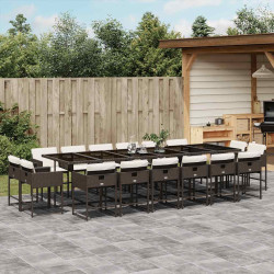 17 Pcs conjunto jantar p/ jardim c/ almofadões vime PE castanho