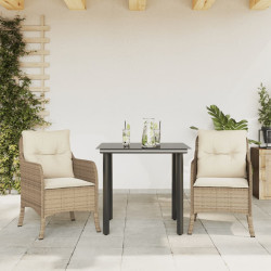 3 Pcs conjunto de jantar p/ jardim com almofadões vime PE bege