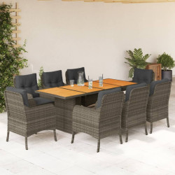 9 Pcs conjunto de jantar p/ jardim c/ almofadões vime PE cinza