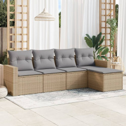 5 Pcs conjunto de sofás p/ jardim com almofadões vime PE bege