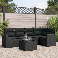 6 Pcs conjunto sofás de jardim c/ almofadões vime PE preto