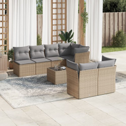 8 Pcs conjunto de sofás p/ jardim com almofadões vime PE bege