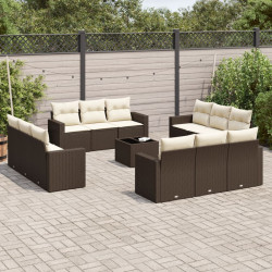 13 Pcs conjunto sofás p/ jardim c/ almofadões vime PE castanho